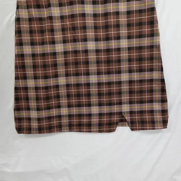 GB Plaid Dress JR. Junior XL Sleeveless Short Brown Plaid Preppy Dark Academia - Picture 9 of 16